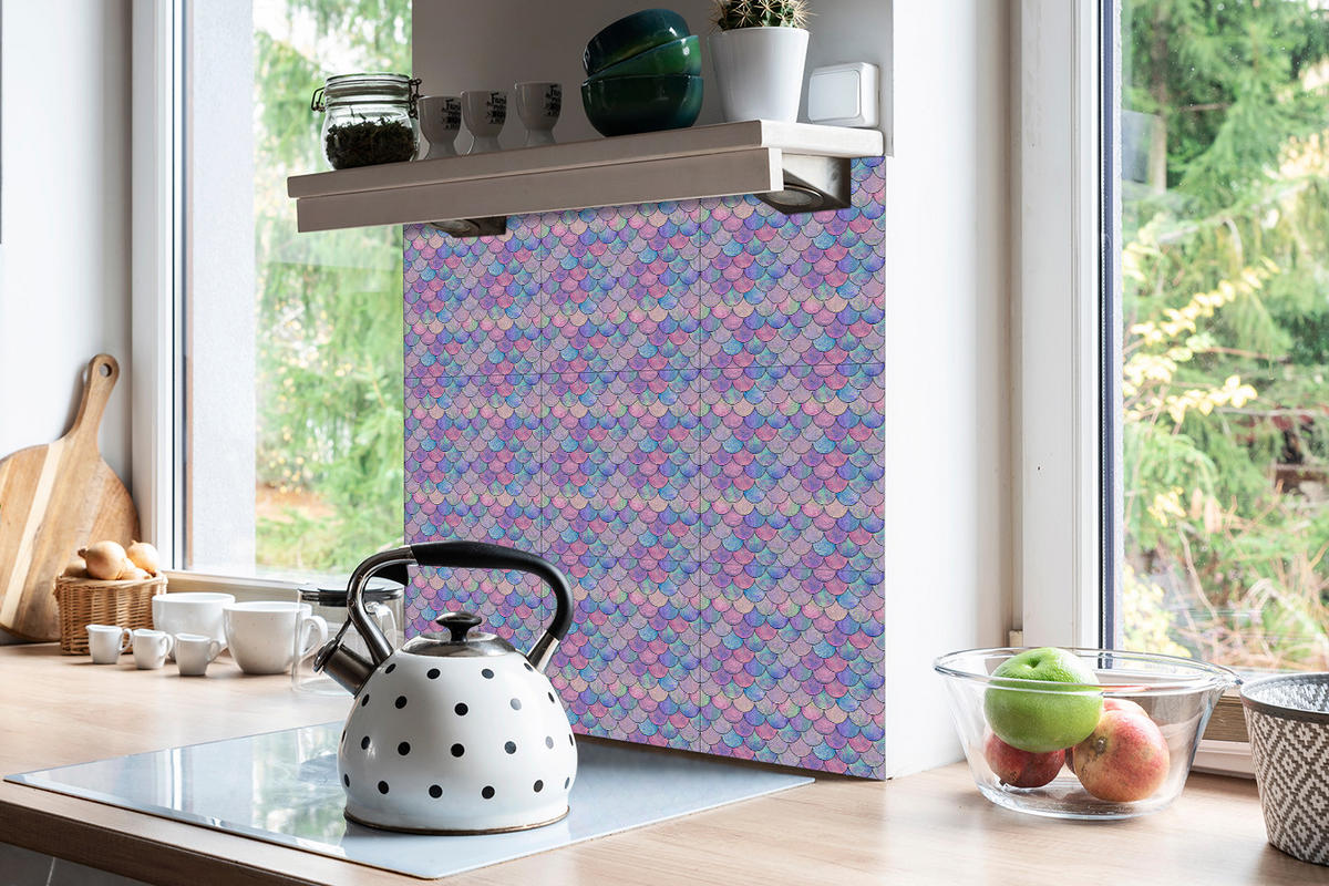 FLIESENAUFKLEBER 9 Stück 30x30 cm selbstklebend Bunte Fischschuppen - Multicolor, Textil (30/1.6/30cm) - TULUP