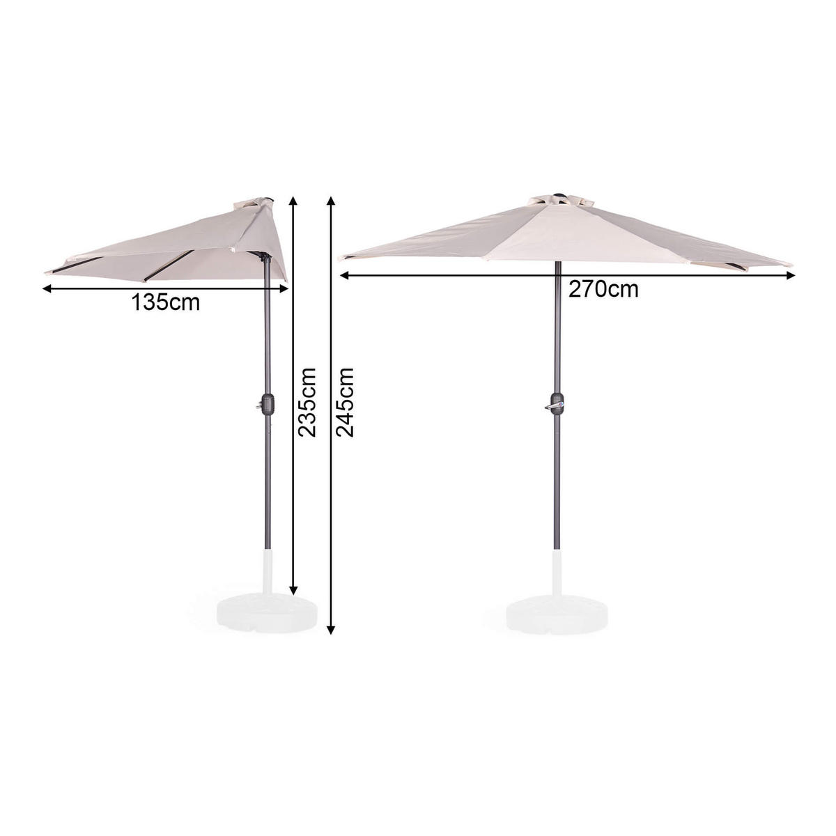 SONNENSCHIRM Beige 270/135/245 cm - Beige, Metall (270/135cm) - Mobili Rebecca