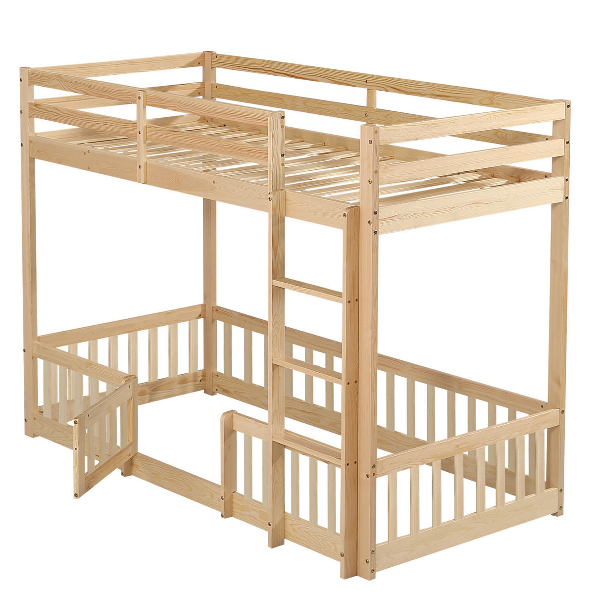ETAGENBETT 90/200 cm aus Kiefer mit Treppe, Geländer und Tür in Natur - Naturfarben, Holz (90/200cm) - Flora Grace