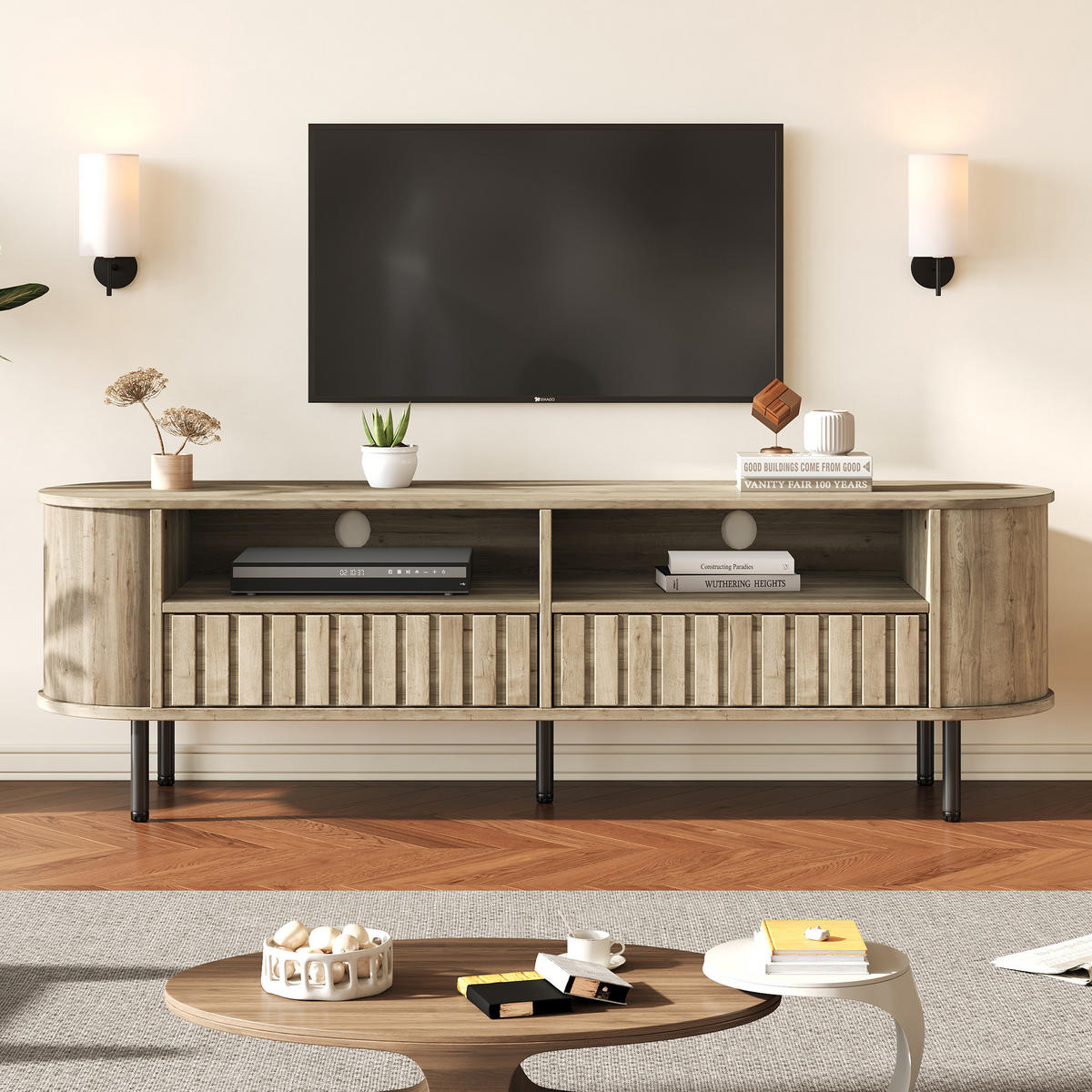 TV-ELEMENT 160/40/48 cm Natürlich mit 2 Schublade und 2 Schränken - Ahornfarben, Holz (160/48/40cm) - Oxeza