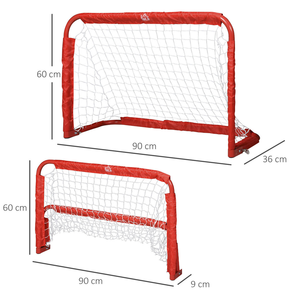 FUSSBALLTOR, Stahl(Q195), Rot, 90L x 36B x 60H cm - Rot, Metall (36/90cm) - HOMCOM