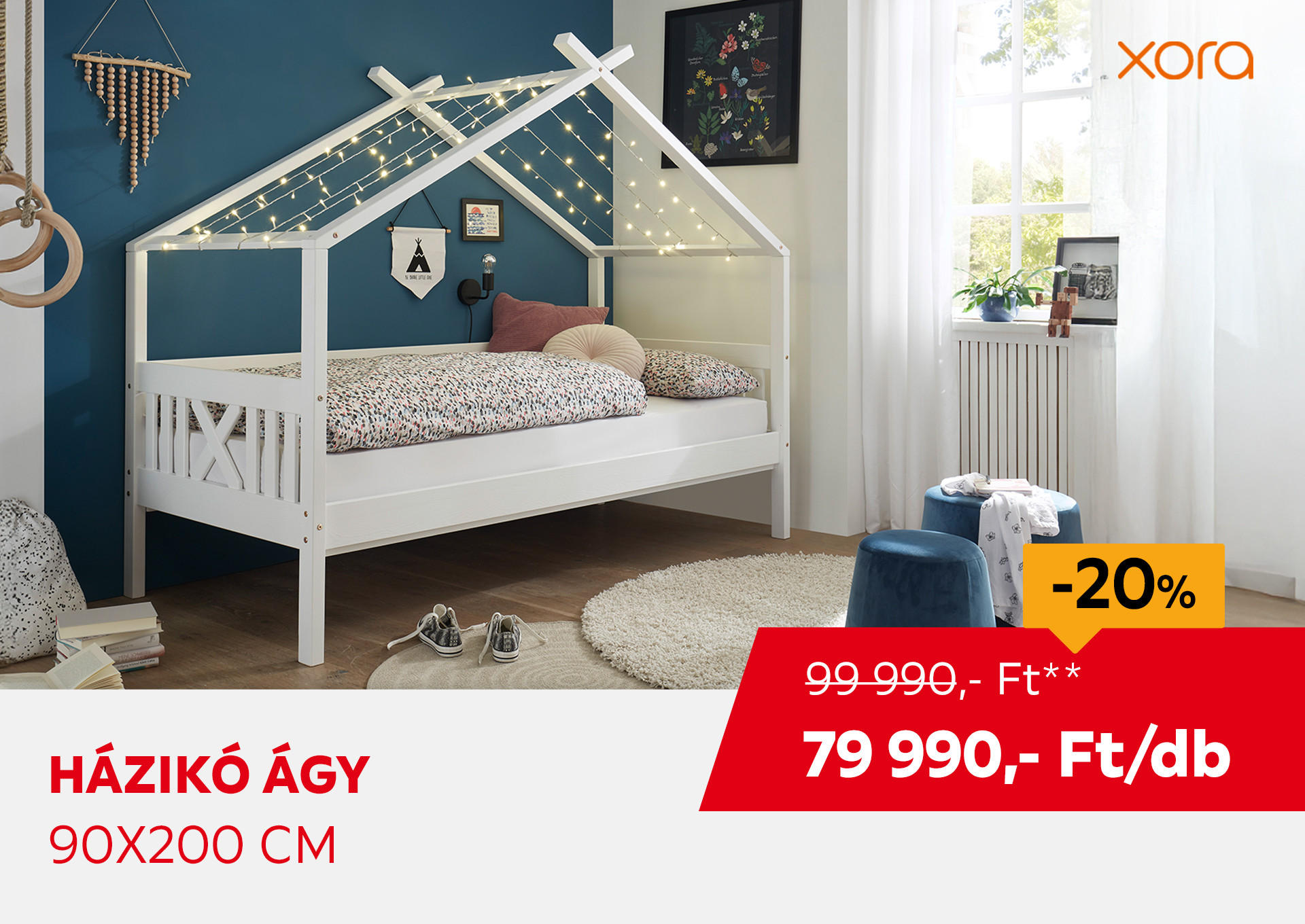 HÁZIKÓ ÁGY 90X200 cm /DB Kiemelt termék 99990 Ft.- helyett 79990 Ft.-