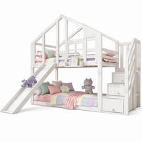 ETAGENBETT 90/200 mit Rutsche, Stauraumtreppe und Rausfallschutz in Weiß - Weiß, Holzwerkstoff (90/200cm) - EVRYAE