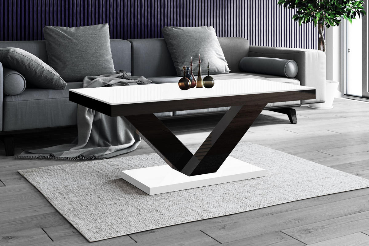 COUCHTISCH rechteckig Weiß Schwarz Hochglanz 120/60/49 cm - Schwarz Hochglanz/Weiß Hochglanz, Holzwerkstoff (60/120/49cm)