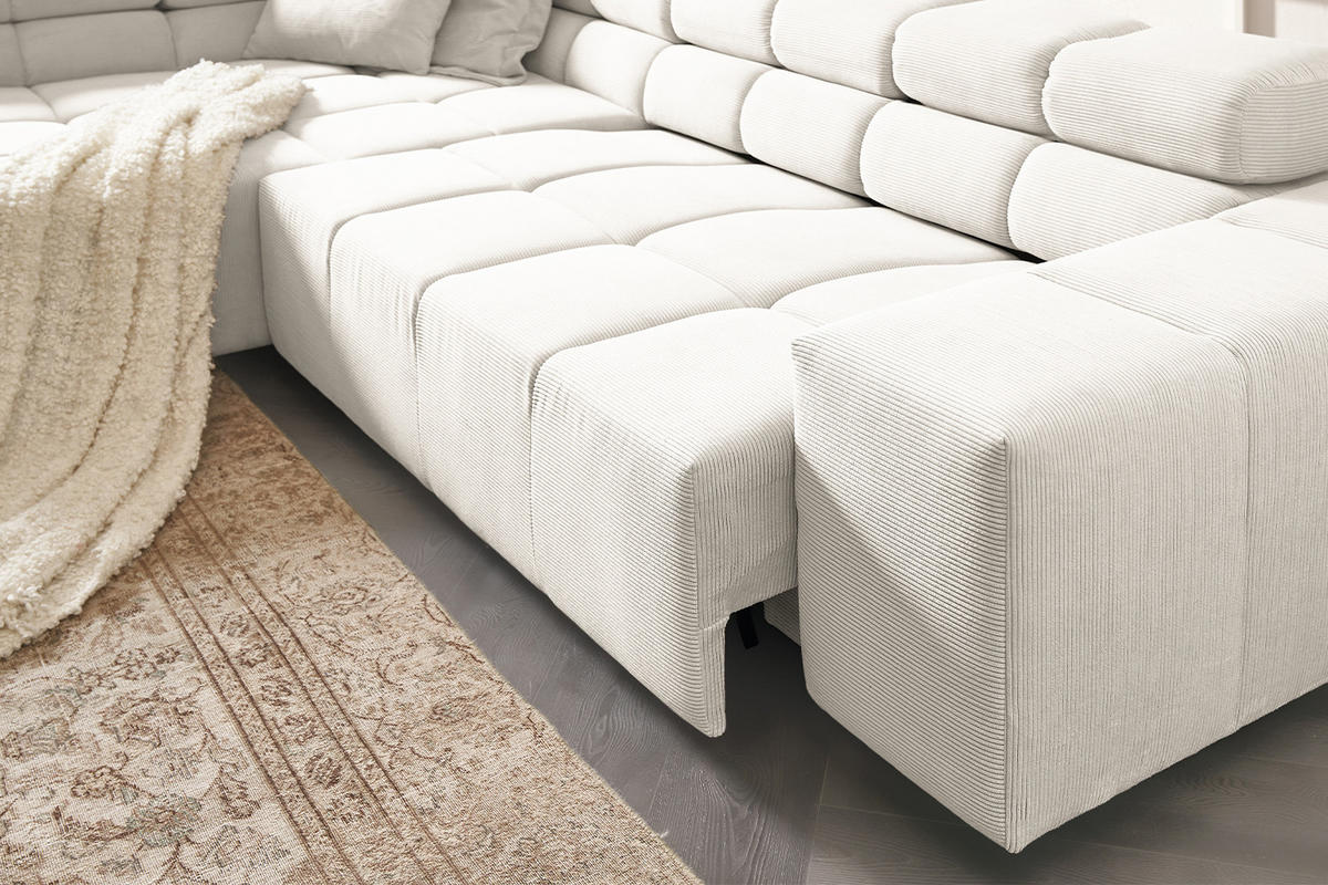 ECKSOFA MIT MOTORISCHEM SITZVORZUG NEVADA Weiß Cord - Schwarz/Weiß, Kunststoff/Textil (319/215cm) - KAWOLA