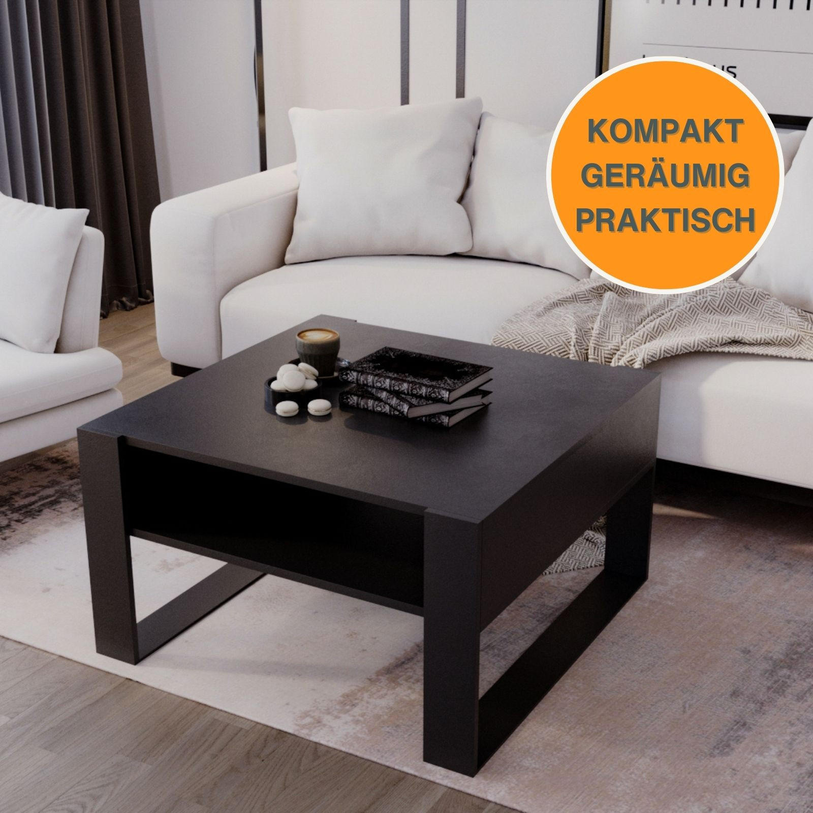 COUCHTISCH Karo_71.5 68/45/71,5 - Schwarz, Holzwerkstoff (72/68/45cm) - RAUMHIRSCH FURNITURE