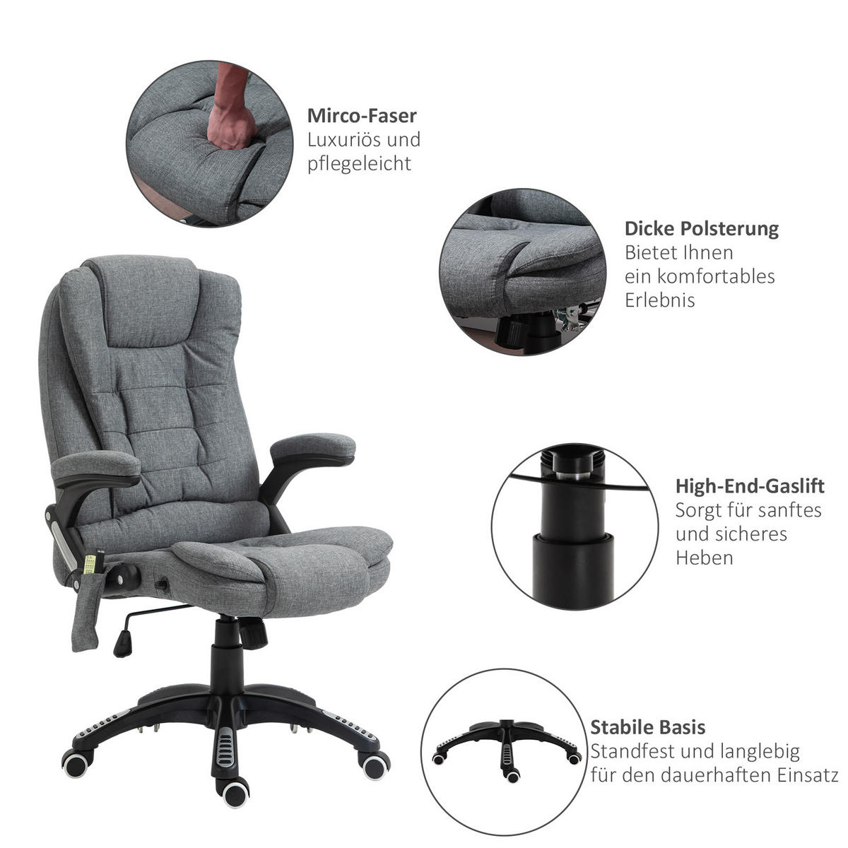 BÜROSTUHL Massage Grau - Dunkelgrau/Grau, Kunststoff/Textil (67/116/74cm) - Jamb
