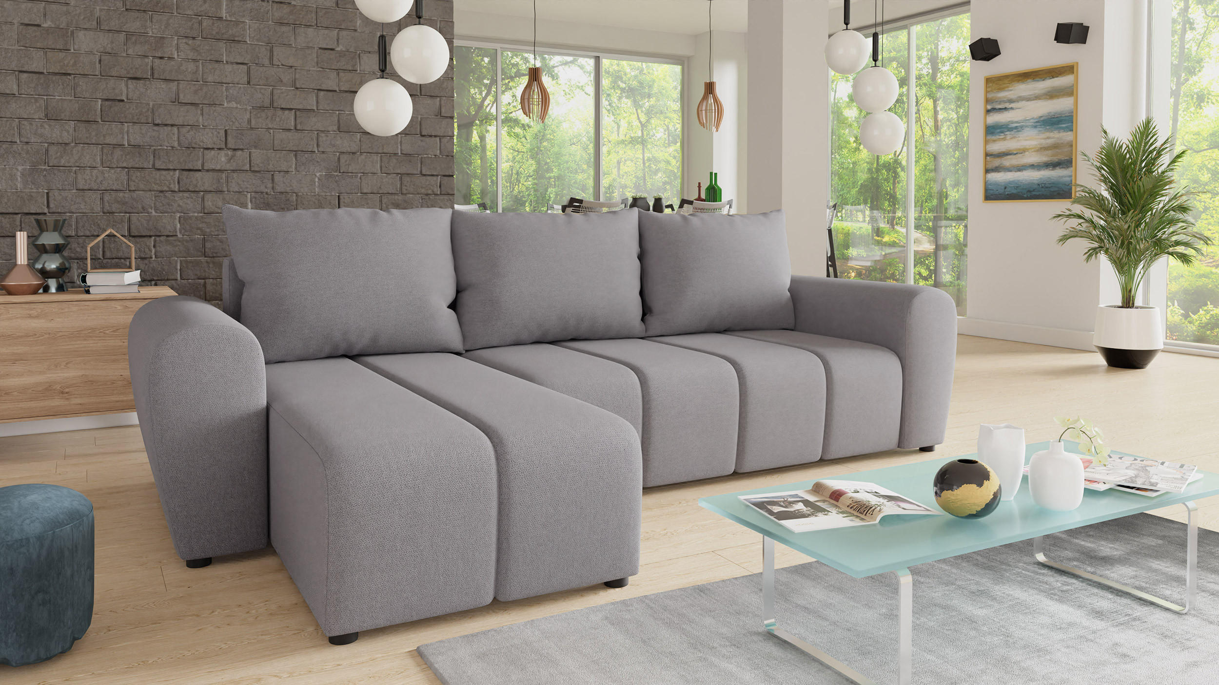 ECKSOFA Cleo L - Grau, Holz/Textil (243/147cm) - Sofnet