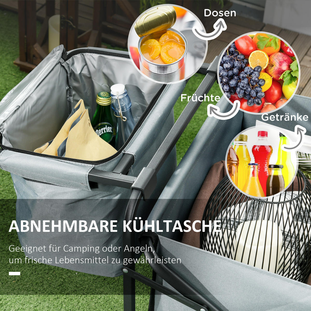 BOLLERWAGEN klappbar 120 kg mit Kühltasche - Dunkelgrau, Metall (113/100/57cm) - Fortuna Lai