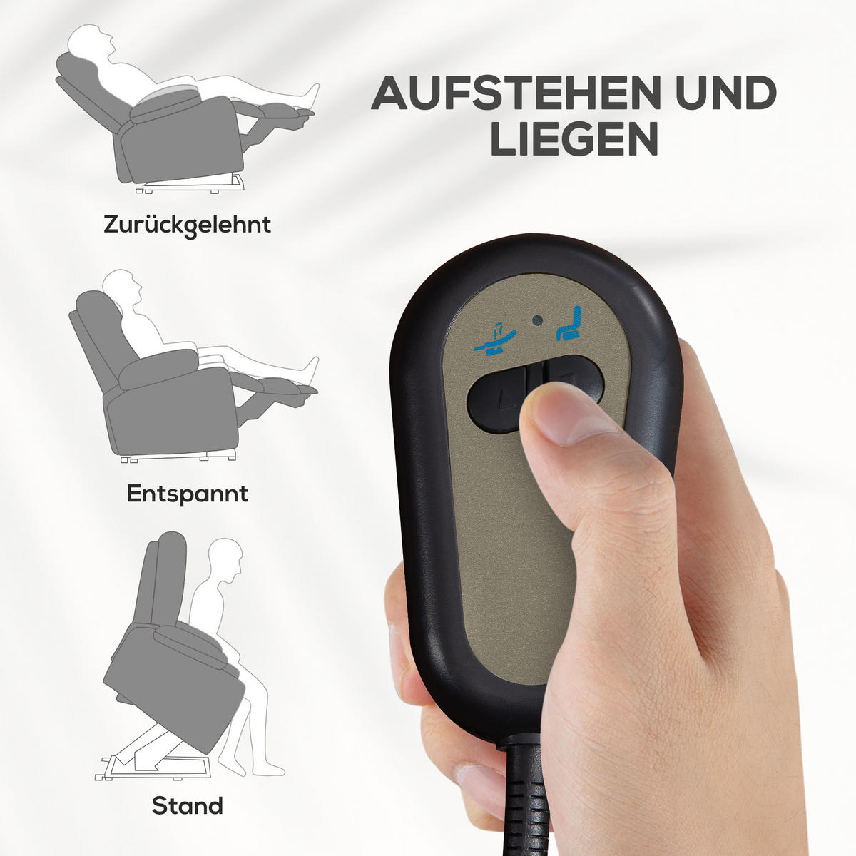 FERNSEHSESSEL mit Aufstehhilfe Elektrisch, Relaxsessel mit Liegefunktion Grau - Schwarz/Grau, Textil/Metall (90/96/66cm) - HOMCOM