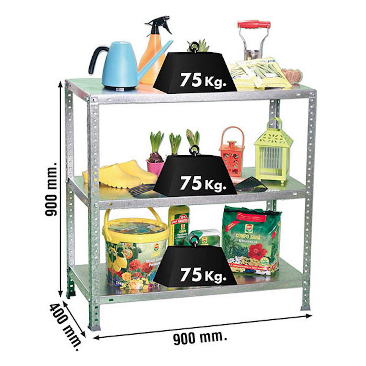 SCHRAUBREGAL PANDA MINI | HxBxT 90x90x40cm | 3 Fachböden | Fachlast 75kg | Verzinkt - Silberfarben, Metall (90/90/40cm) - PROREGAL