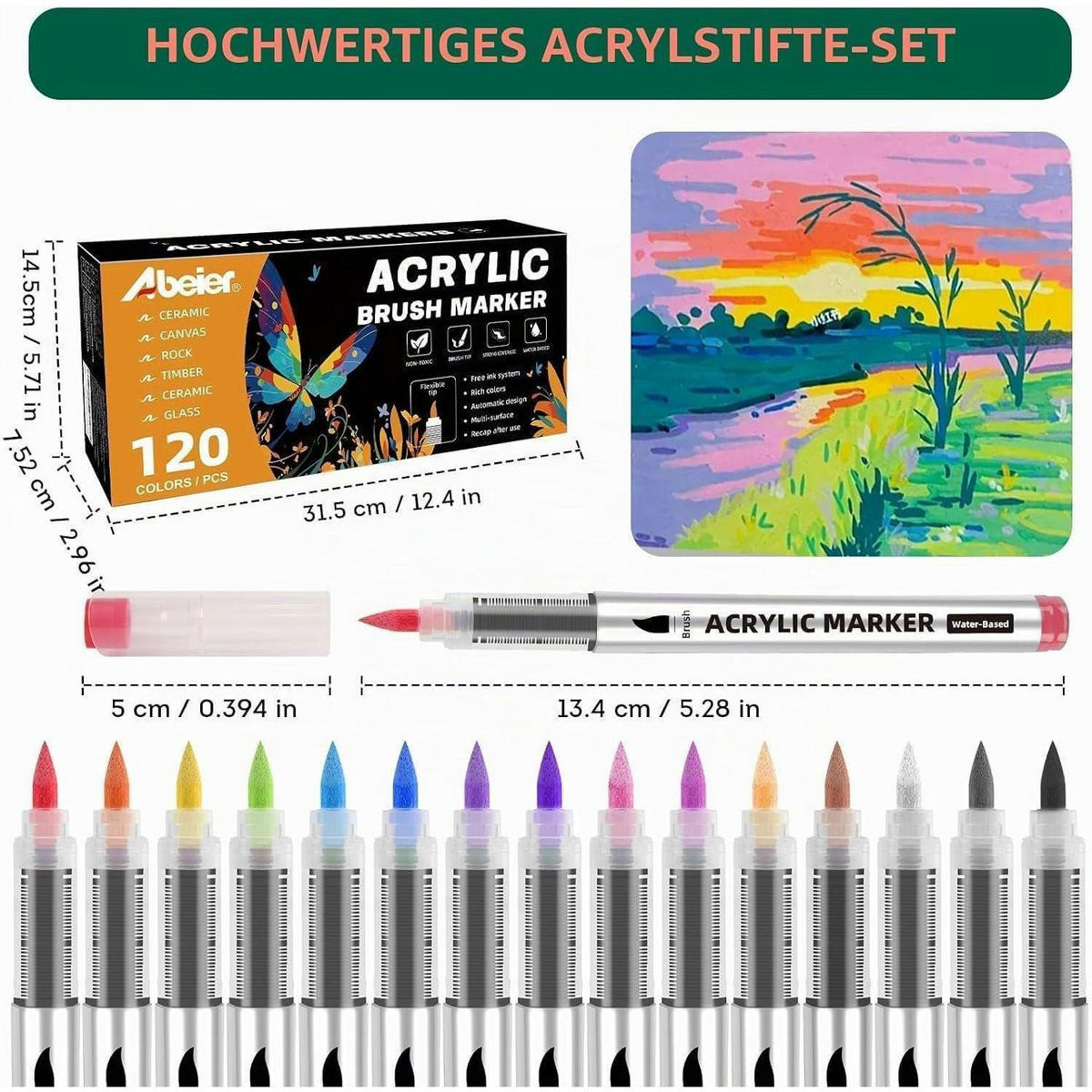 ACRYLSTIFTE Set 120 Farben Brush Tip Wasserfest - Multicolor, Kunststoff (1.3/1.3/13.4cm)