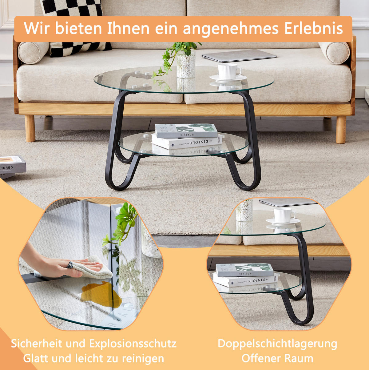 COUCHTISCH in 80/80/45 cm Schwarz aus Metall mit 2 Ebenen - Schwarz, Metall (80/80/45cm) - OKMYHOME