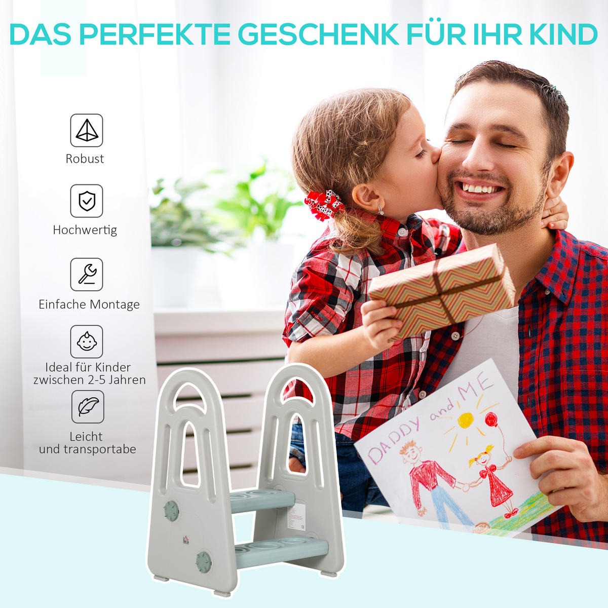 KINDER-TRITTHOCKER, Blau, HDPE, PP - Blau, Kunststoff (38.5/61/43.5cm) - HOMCOM