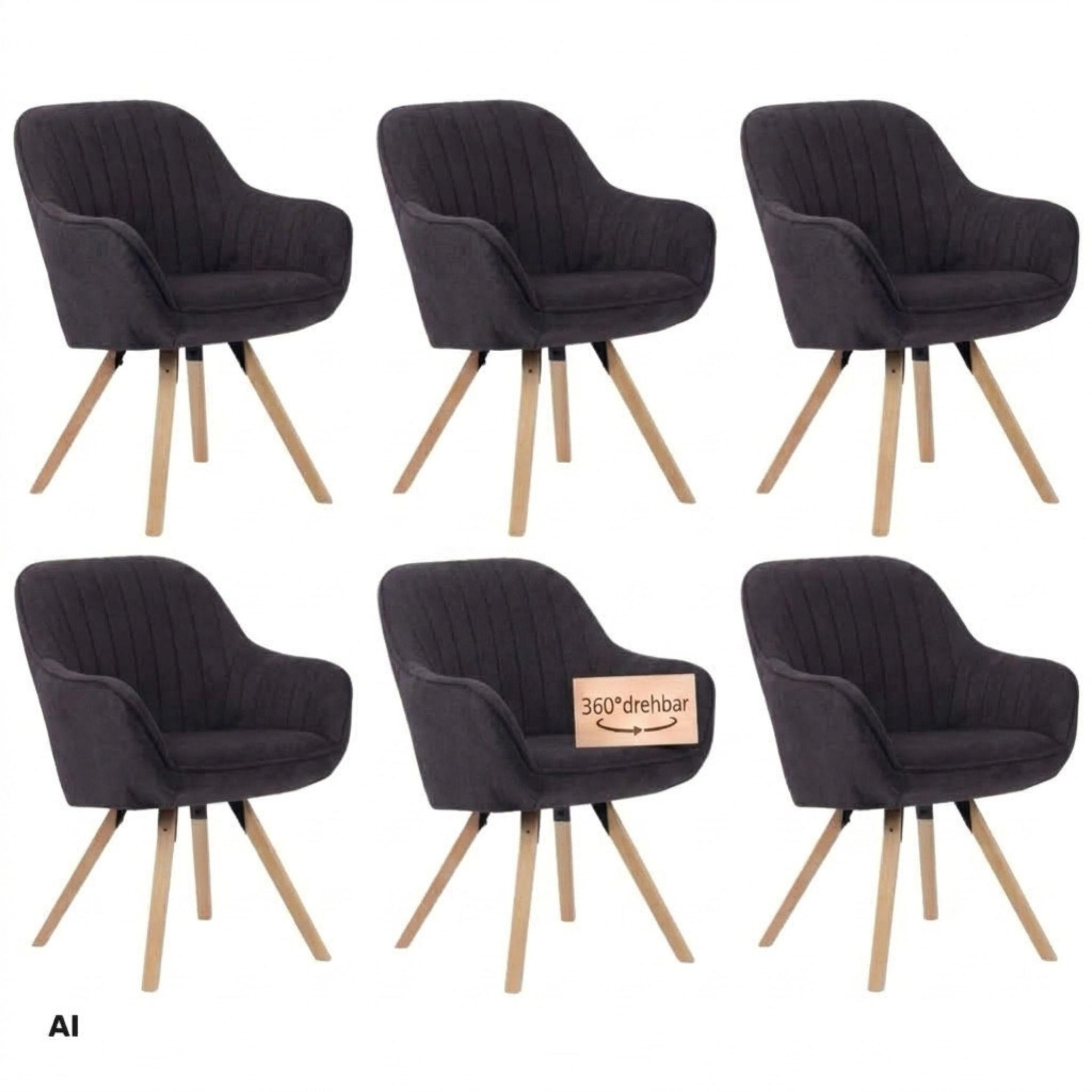 ESSZIMMERSTÜHLE Matera 6er-Set - Dunkelgrau/Naturfarben, Naturmaterialien/Textil (59/89/61cm) - Mr. Deko