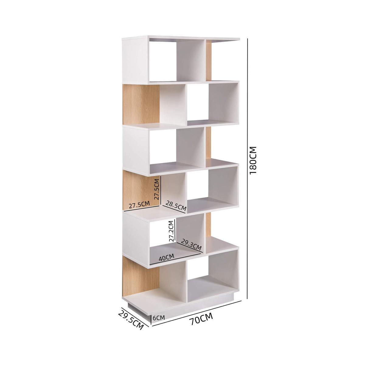 BÜCHERREGAL Weiß 29,5/70/180 cm - Weiß, Holzwerkstoff (70/180/29.5cm) - Mobili Rebecca