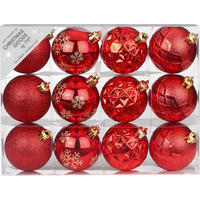 CHRISTBAUMKUGEL-SET 12 Ornamenten: rote runde Mix-Ornamente 6 cm - Rot, Kunststoff (0.01/1/0.01cm) - LAALU