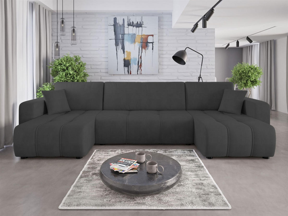 WOHNLANDSCHAFT Dagny - Anthrazit, Holzwerkstoff/Textil (317/85/146cm) - Fun Möbel