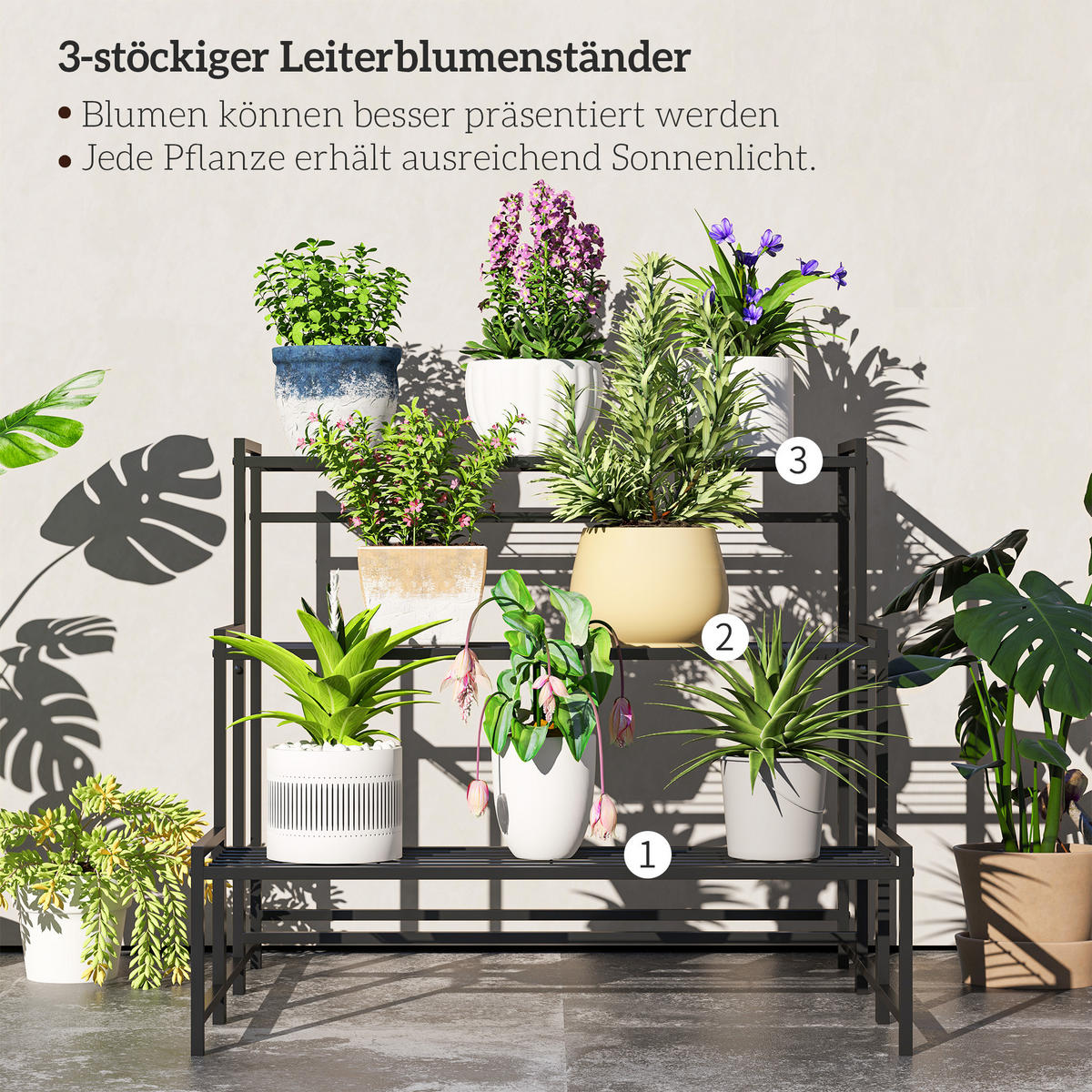 PFLANZENSTÄNDER Metall Schwarz - Schwarz, Metall (70/66/75cm) - Outsunny