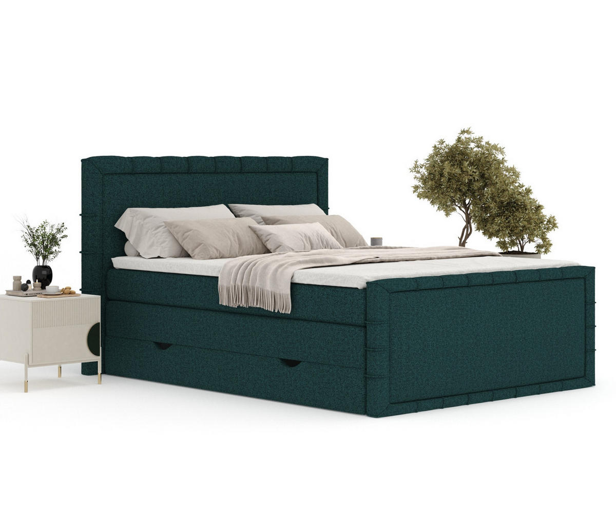 BOXBETT Estelle Dunkelgrün 180/200 cm im Webstoff - Dunkelgrün/Schwarz, Holz/Holzwerkstoff (180/200cm) - Maison de Reve