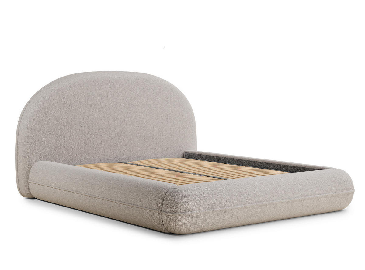 POLSTERBETT Koji Beige 140/200 cm im Webstoff - Beige/Schwarz, Holz/Holzwerkstoff (140/200cm) - Maison de Reve