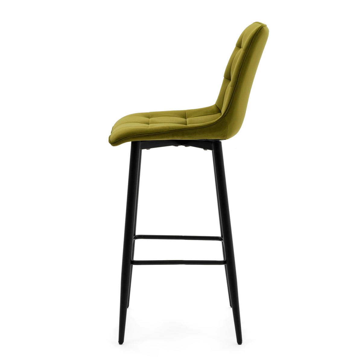 BARHOCKER CHIC gespolsterter mit Steppung - olive - Samt Velours - Schwarz/Olivgrün, Textil/Metall (46/109/56cm) - NEW HOME
