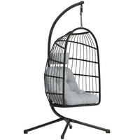 ZÁVĚSNÉ křeslo z kovu a PE ratanu, světle šedé - černá/světle šedá, kov/textil (101/196/105cm) - Outsunny