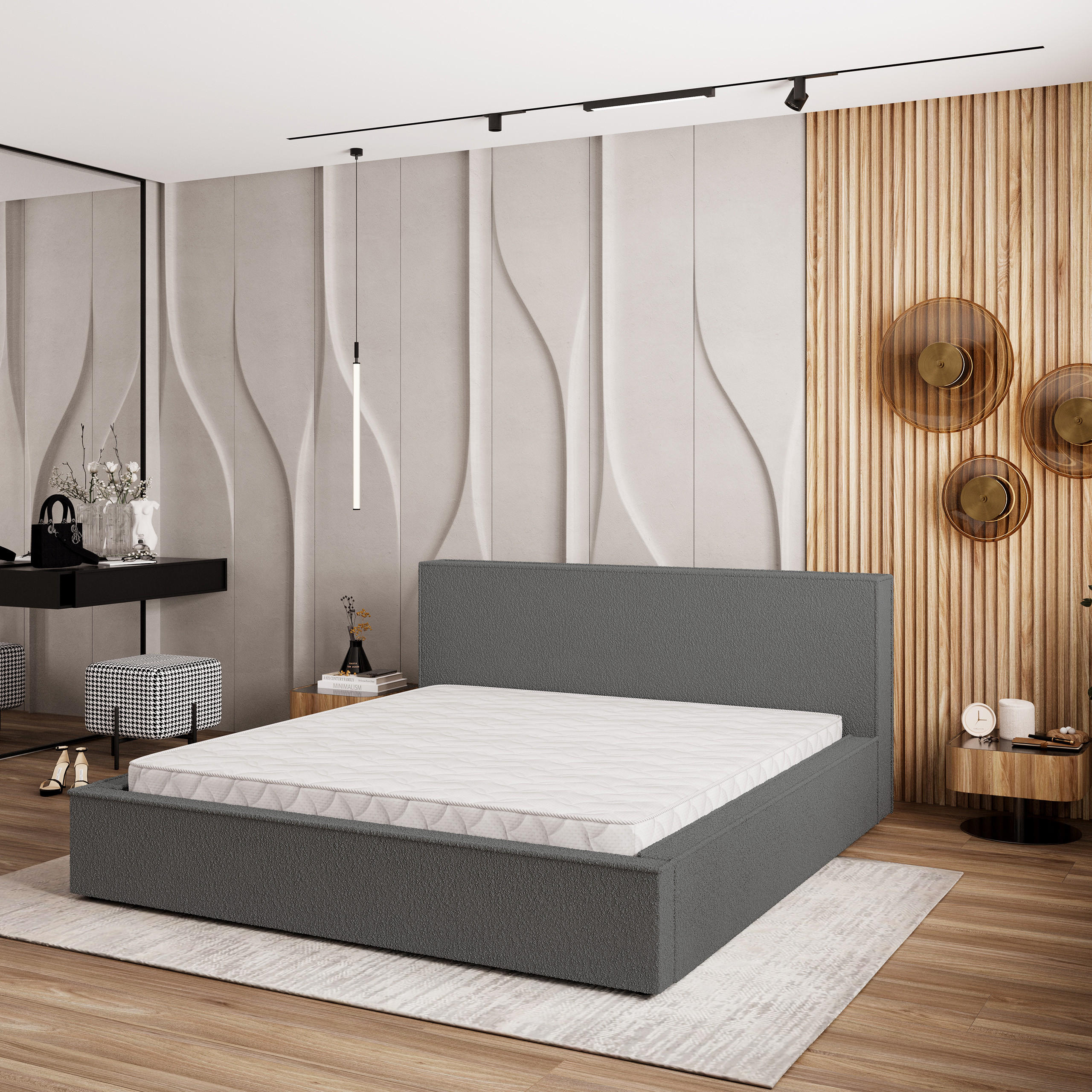 POLSTERBETT CELORA 180x200 cm mit Bettkästen - Grau - Grau, Holz (180/200cm) - MASSENO