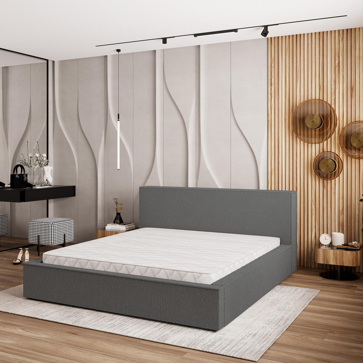 POLSTERBETT CELORA 180x200 cm mit Bettkästen - Grau - Grau, Holz (180/200cm) - MASSENO