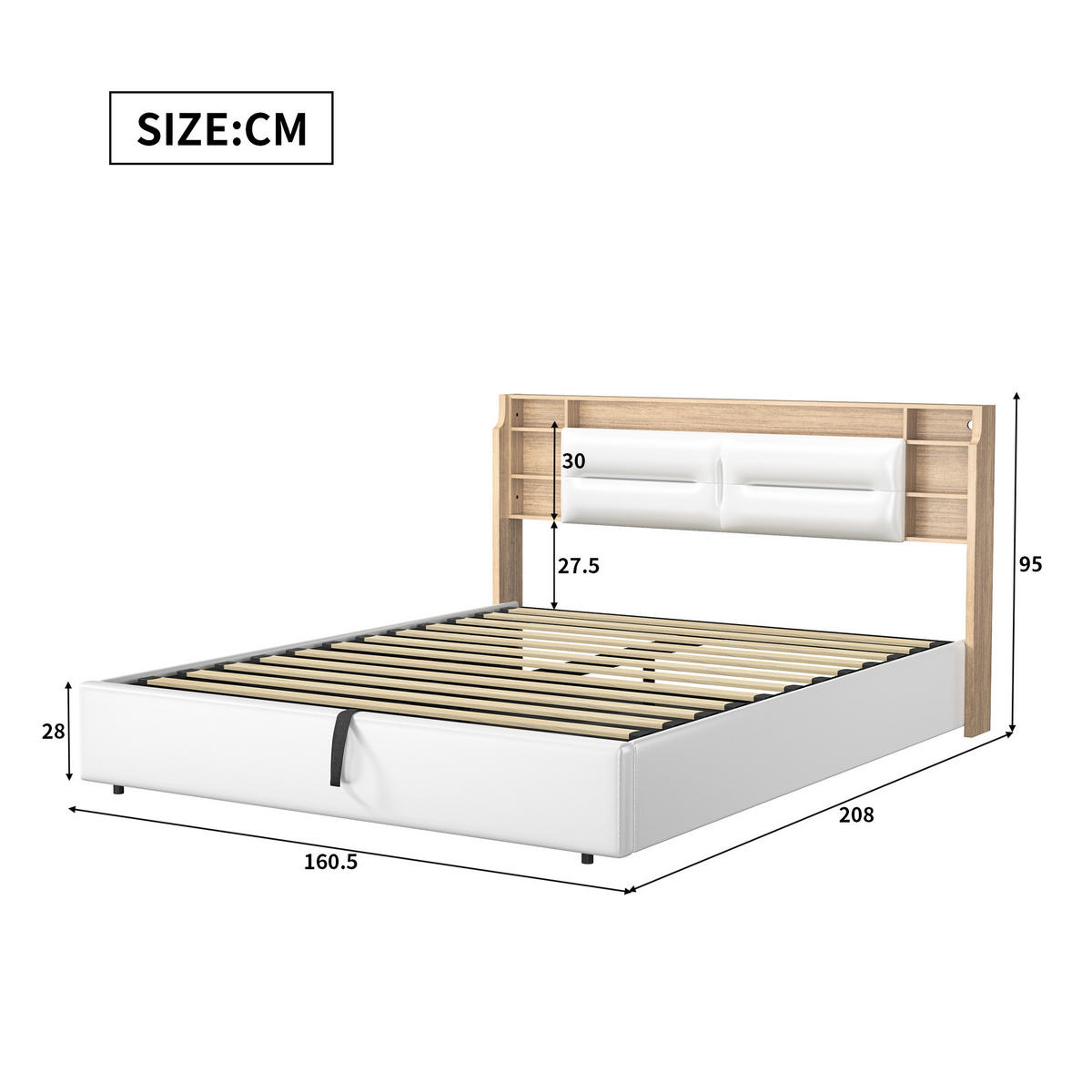 POLSTERBETT 160x200 cm, Weiß, LED-Beleuchtung - Weiß, Textil/Metall (160/200cm)