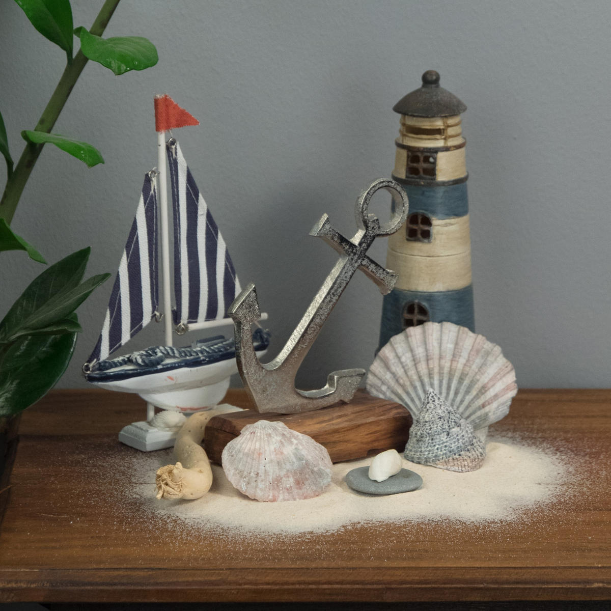 AUFSTELLER Maritim Anker Metall, Mangoholz silber-braun - Naturfarben, Holz (11/16/5cm) - DESIGN DELIGHTS