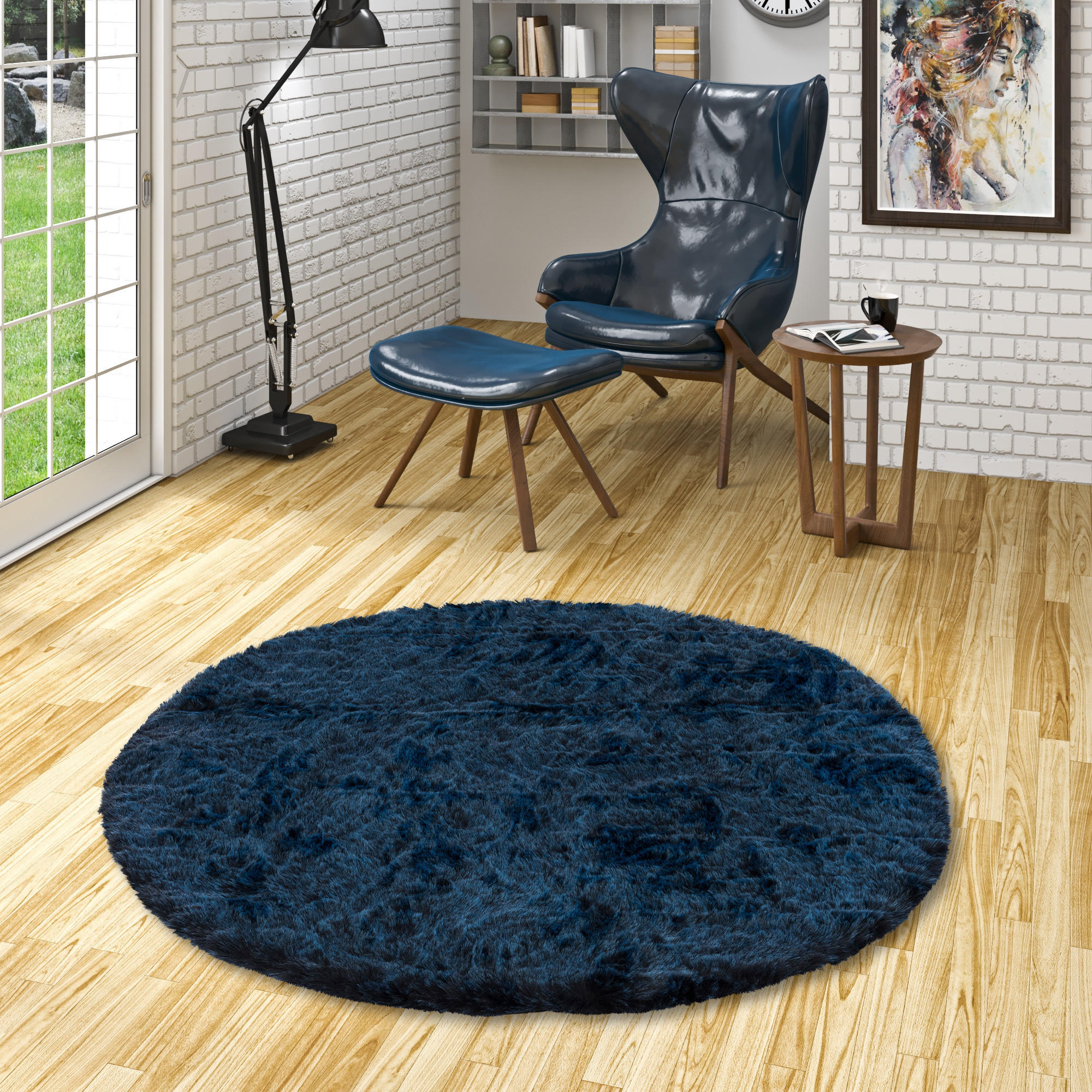 LUXUS SUPER SOFT FELLTEPPICH ASPEN RUND MELIERT - Dunkelblau, Textil (160/160cm) - Pergamon