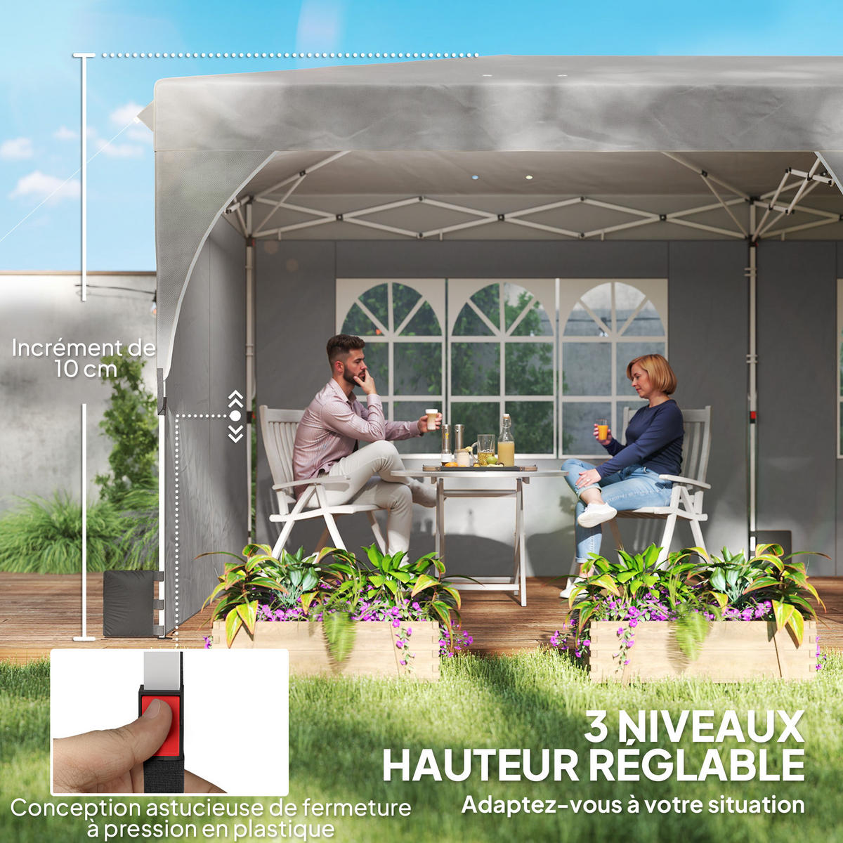 PAVILLON DE-14055 Pop-up 3/6 m, höhenverstellbar, UV50+ Grau - Hellgrau, Textil (300/275/595cm) - ComfortXL