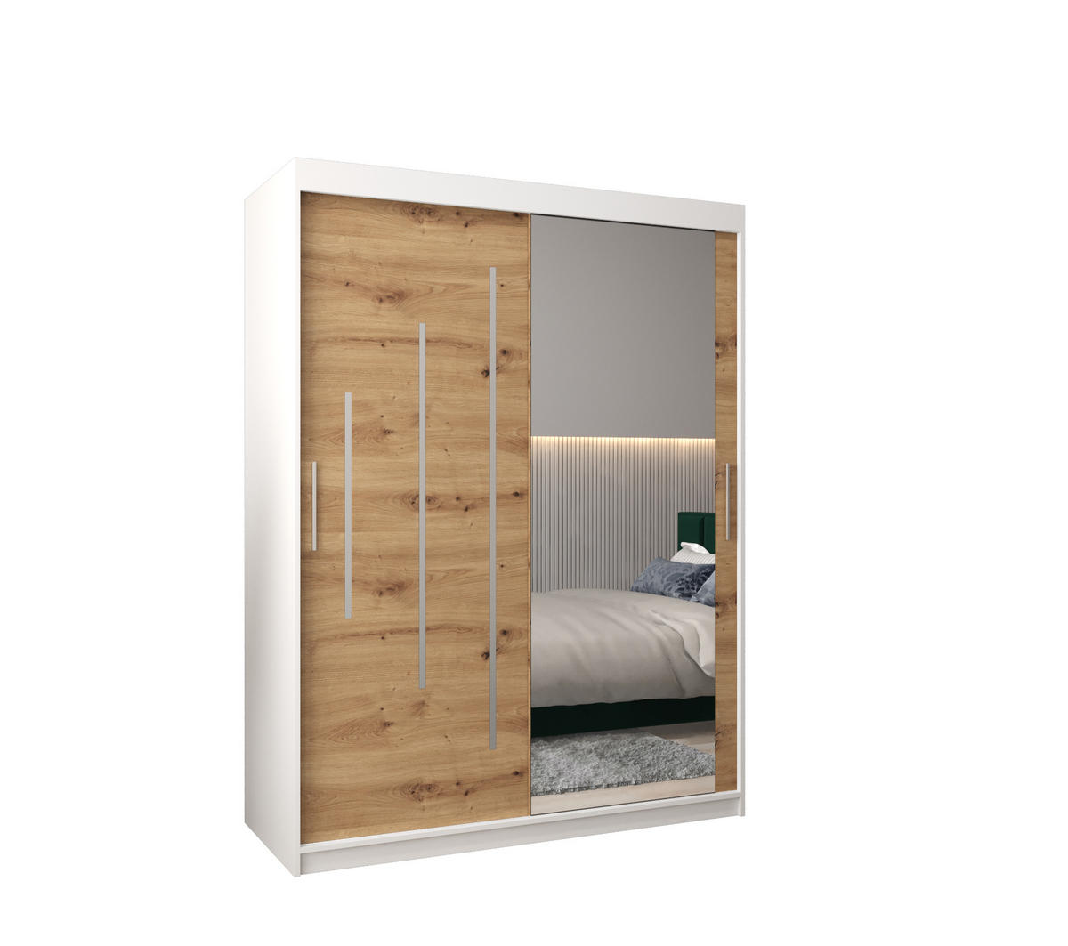 SCHWEBETÜRENSCHRANK 200/150/62 2-türig - Silberfarben/Eiche Artisan, Holz/Kunststoff (150/200/62cm) - Abiks Möbel