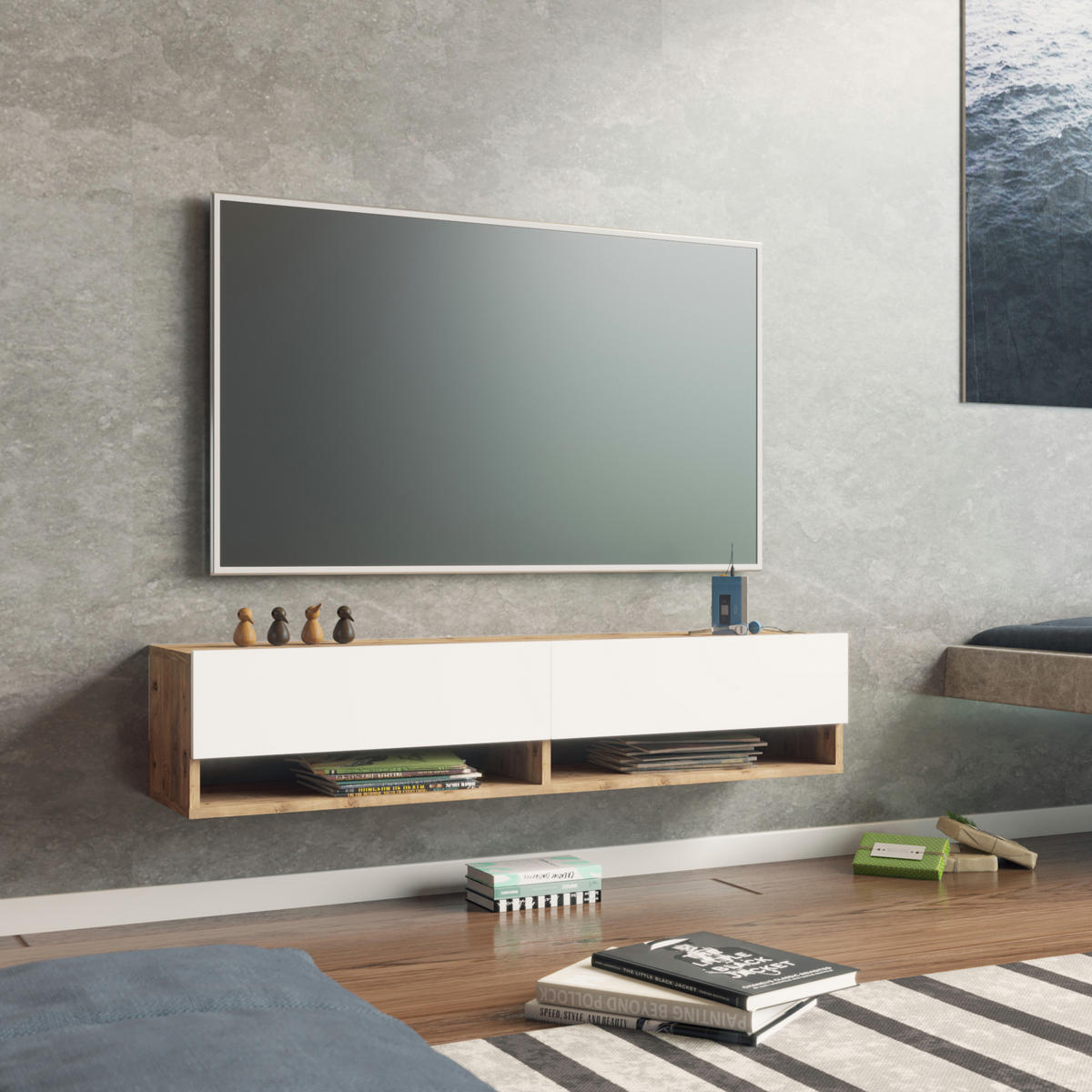 TV-ELEMENT Laitila - Weiß, Holzwerkstoff (140/29.5/31.5cm) - [en.casa]