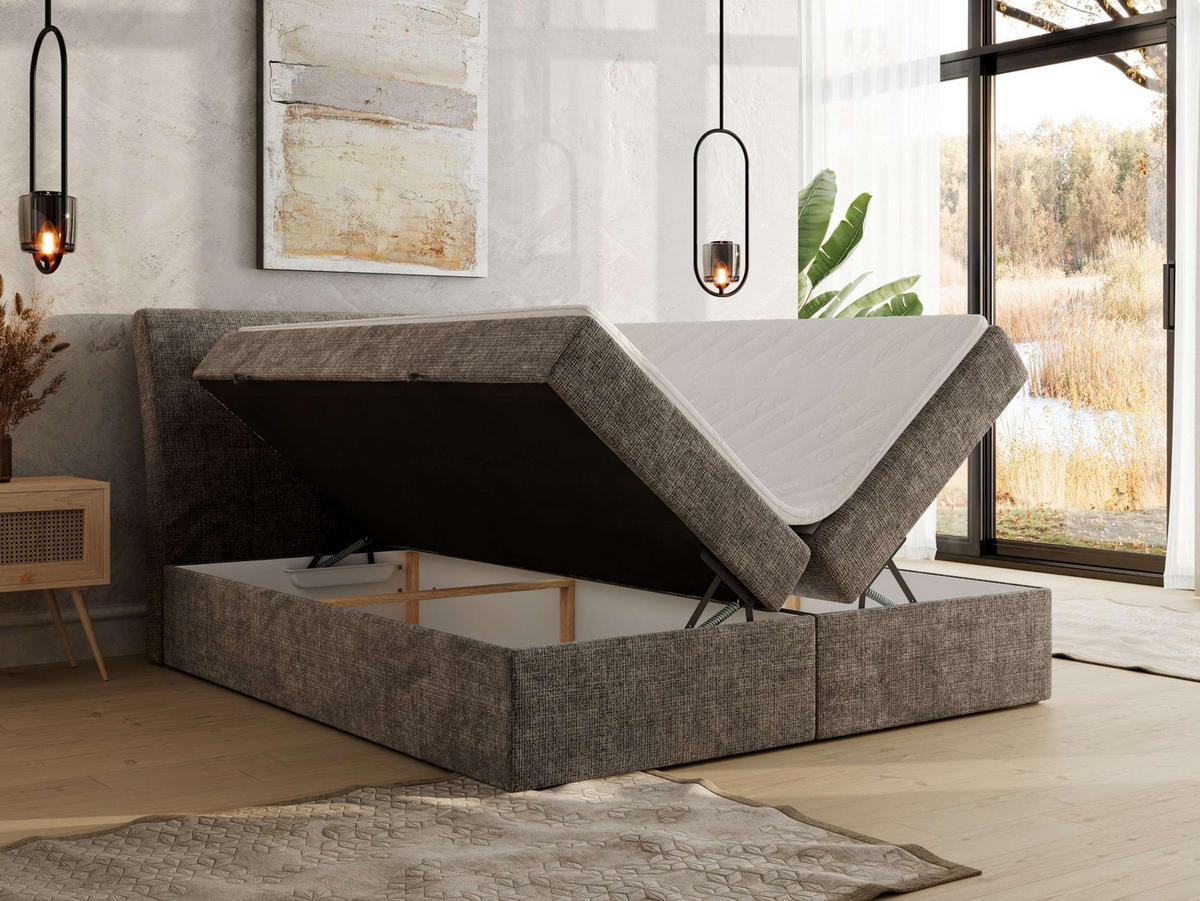 BOXBETT DAGOS 140/200 - Braun Schenille grob gewebt - H3 - Topper T25 - Braun, Textil (140/200cm) - MKS