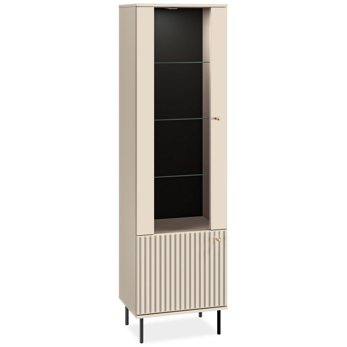 VITRINENSCHRANK DROMA inklusive Beleuchtung, Creme - Creme, Holz (55/190/40cm) - KONSIMO®