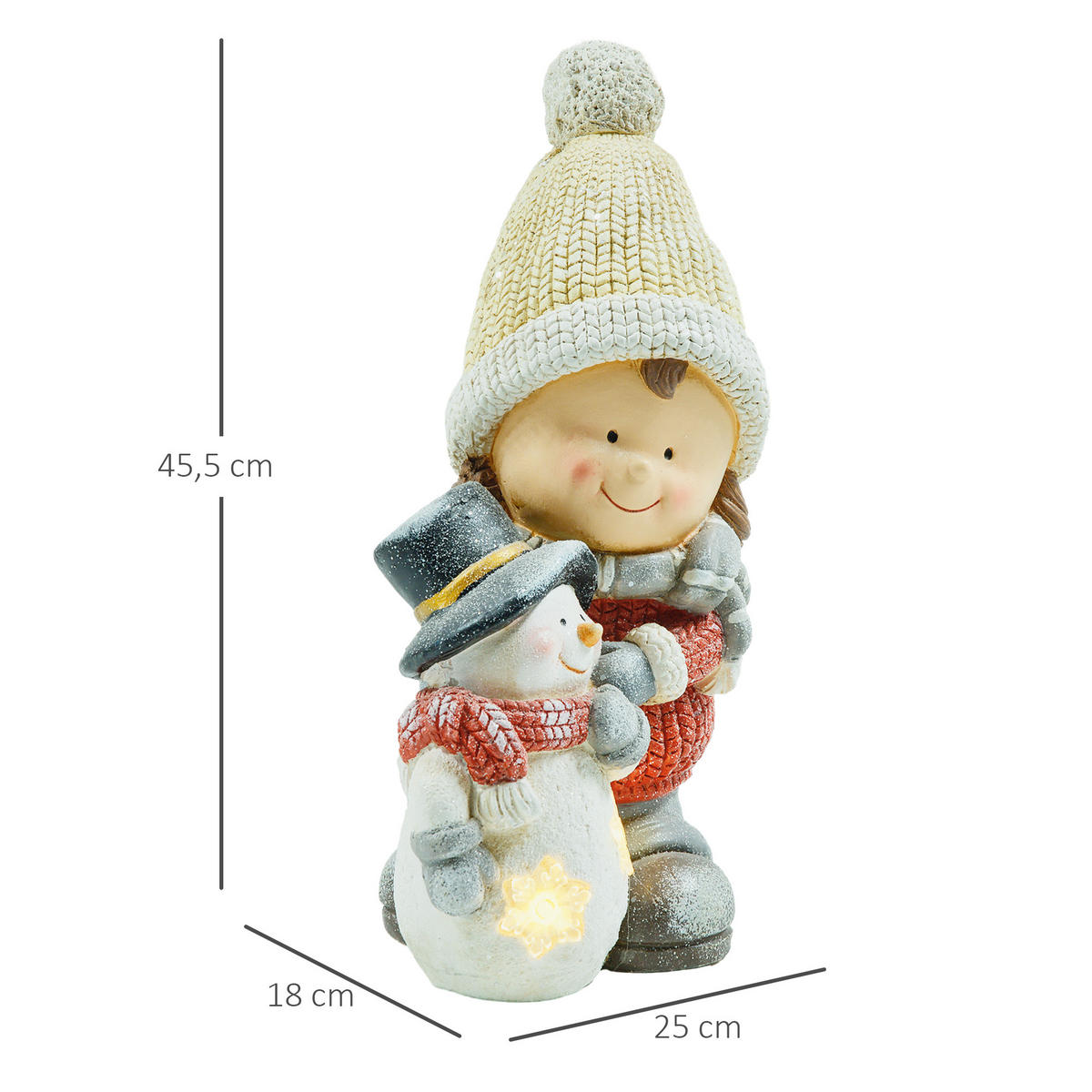 VÁNOČNÍ dekorace figurka trpaslíka 45,5 cm se sněhulákem LED světlem pro vnitřní i venkovní použití - různobarevná, kov/plast (18/45.5/25cm) - HOMCOM