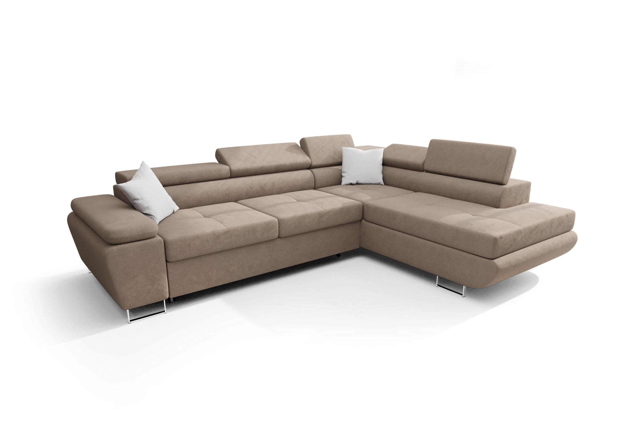ECKSOFA KONGO RBN04, Eckcouch in L-Form mit Schlaffunktion, Farbe: Beige, Velourstoff, Ottomane Rechts - Beige, Textil (272/200cm) - O-Sofa