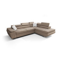ECKSOFA KONGO RBN04, Eckcouch in L-Form mit Schlaffunktion, Farbe: Beige, Velourstoff, Ottomane Rechts - Beige, Textil (272/200cm) - O-Sofa