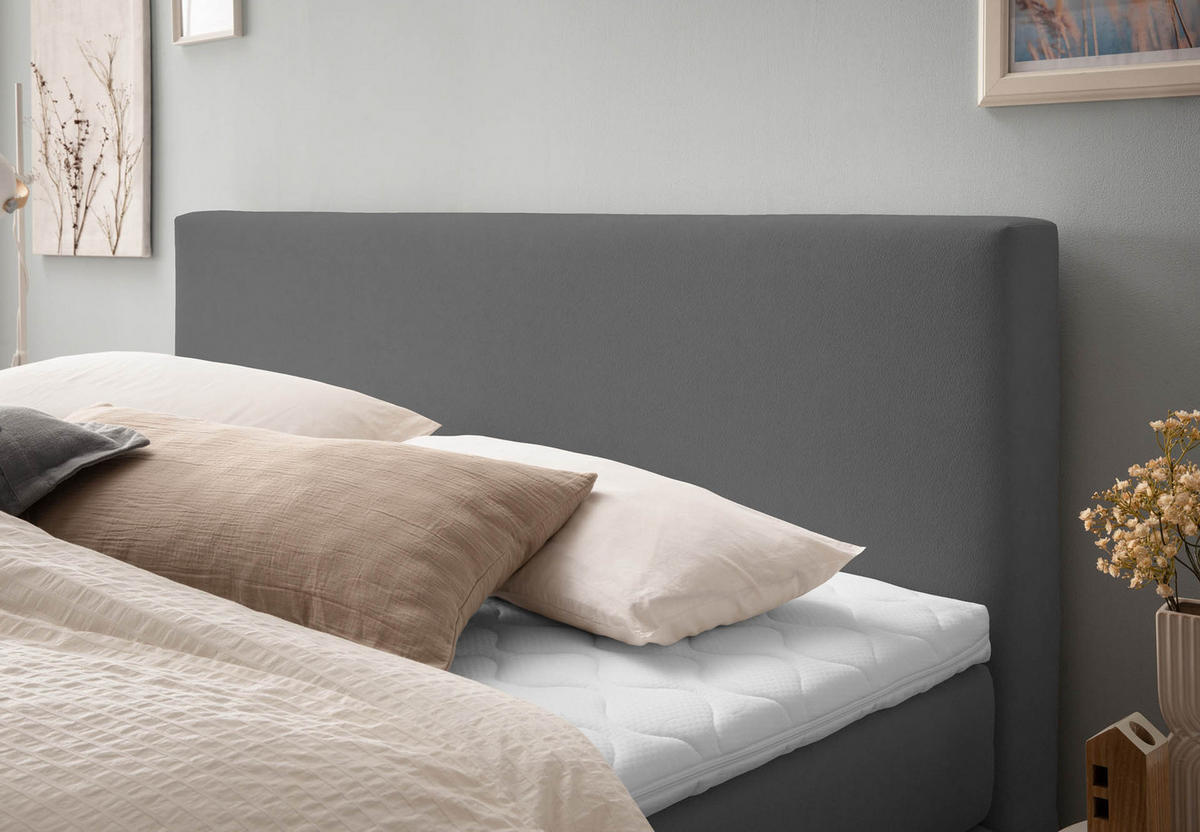 BOXSPRINGBETT LOFT 180x200 Anthrazit H2 und H3 mit Bettkasten 7-Zonen Taschenfederkern Matratze inkl. Visco Topper - Anthrazit, Textil (180/200cm) - Belanoti