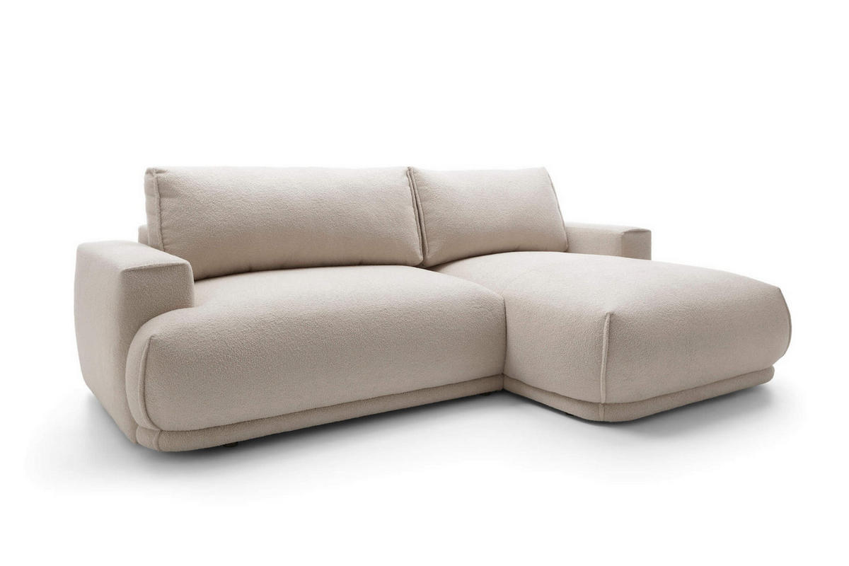 ECKSOFA NERO Beige Velours-Stoff mit Schlaffunktion - Beige, Holz (270/170cm) - MASSENO