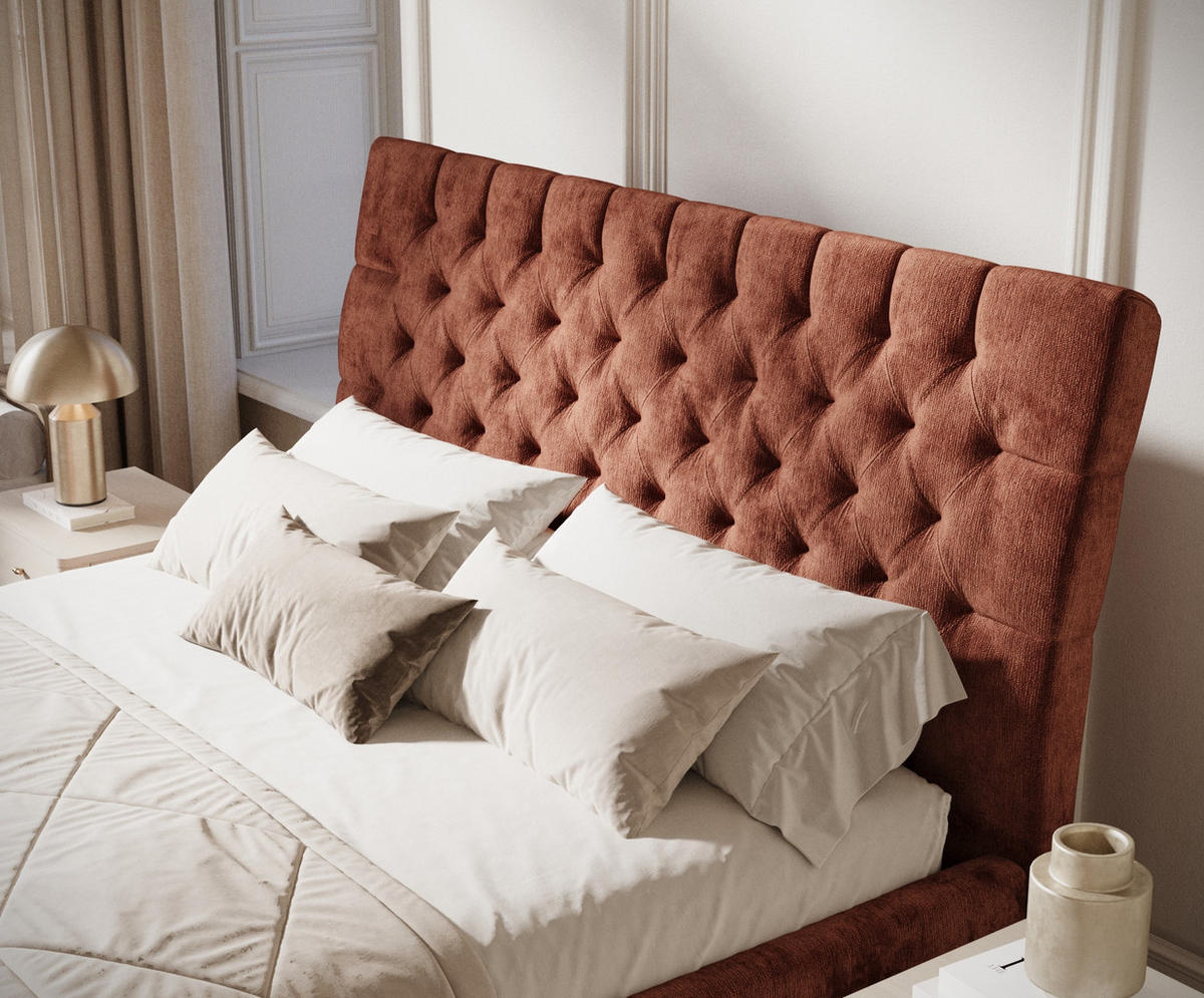 POLSTERBETT Vezzola Kupferfarbe 120/200 cm im Chenille-Stoff - Naturfarben/Kupferfarben, Holz/Holzwerkstoff (120/200cm) - Maison de Reve