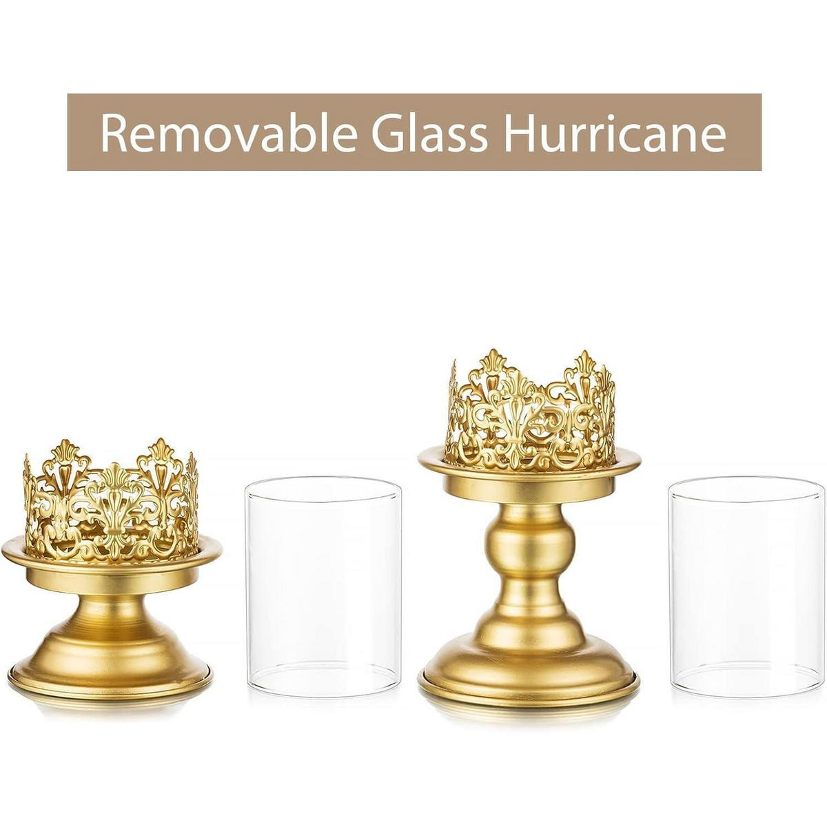 KERZENSTÄNDER 2-teiliges Set Gold Metall mit Glas - Goldfarben, Metall (11.5/20.5/11.5cm)