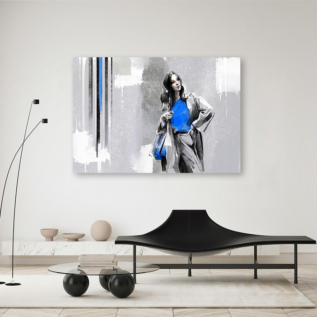 WANDBILD eine frau in einem mantel - Silberfarben, Textil (60/40cm) - Feeby