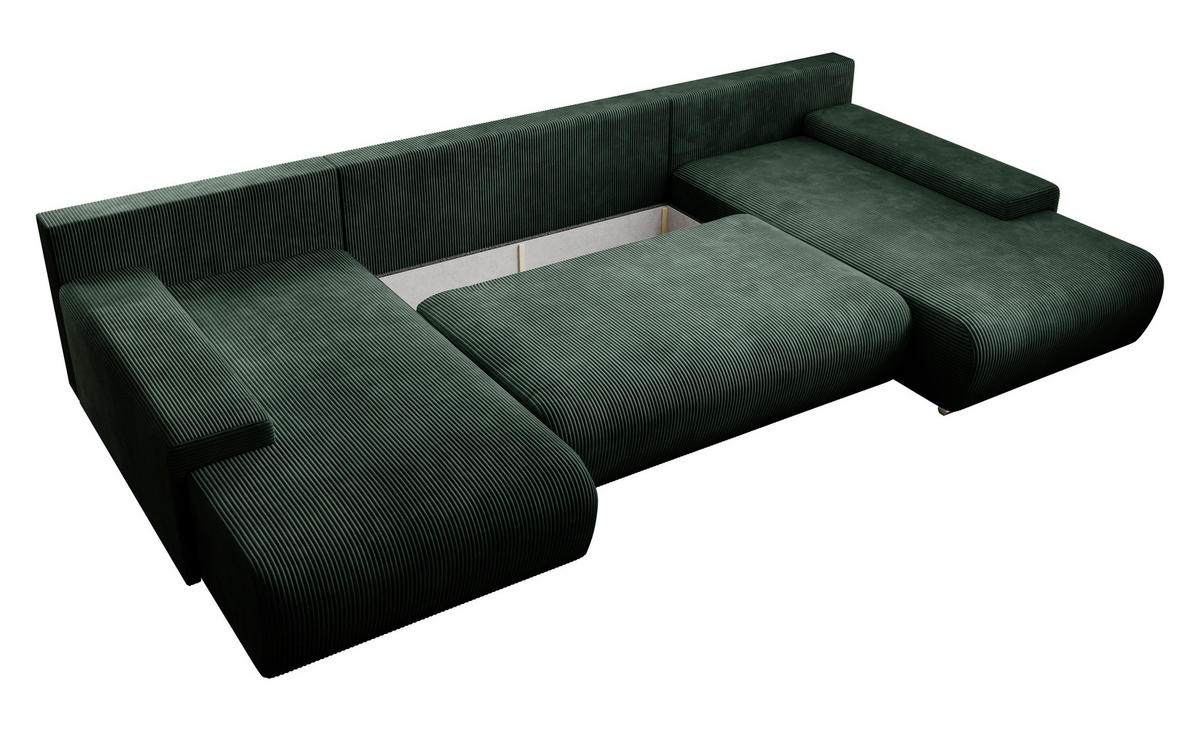 ECKSOFA Credo mit Schlaffunktion und Bettkasten, Couch U-Form, 348x81x185 cm, Grün - Grün, Holz (348/170cm) - PROMETO Möbel