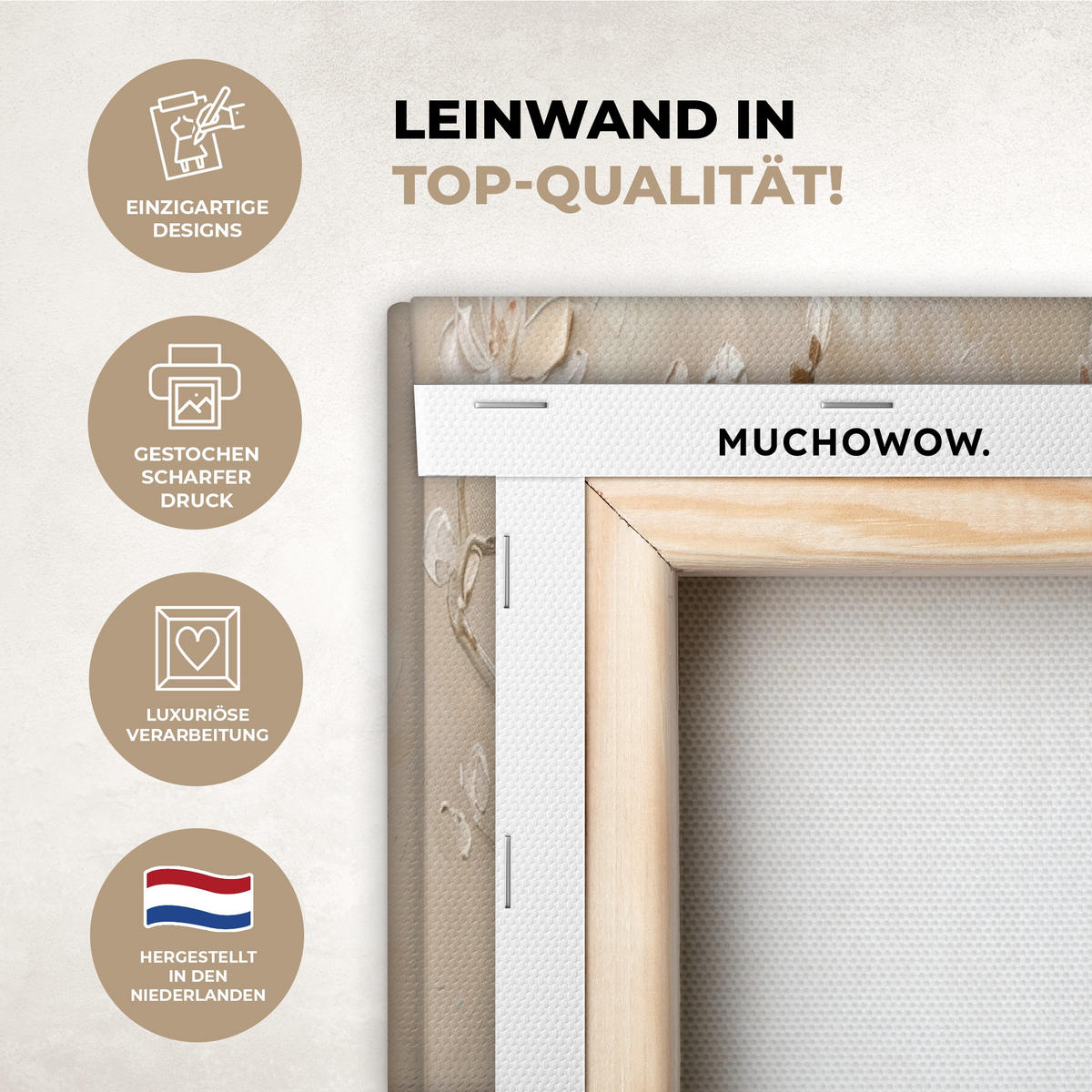 LEINWANDBILD 3er Set Beige - Blüte - Modern 240x120 cm - Greige, Textil (240/120cm) - MuchoWow