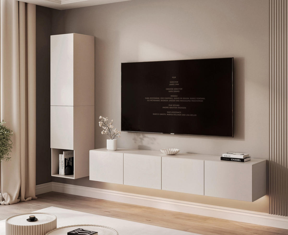 WOHNWAND ANGEL LINE I 2-teilig, mit LED-Beleuchtung, Kaschmir - Kaschmir, Holzwerkstoff (240/180/40cm) - Idohome
