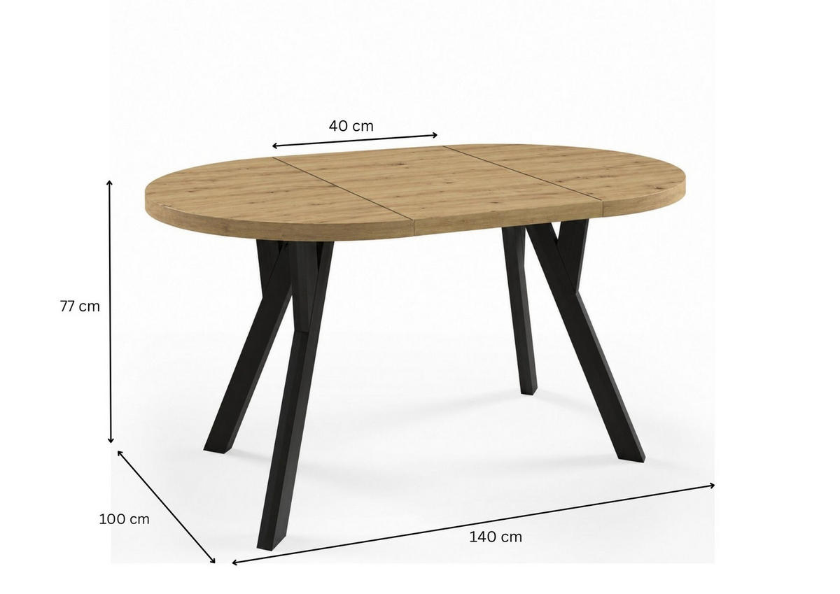 ESSTISCH ausziehbar rund 100-140 cm ATO Beton, Auszugstisch mit Einlegeplatte - Schwarz/Grau, Holzwerkstoff (100/100/77cm) - VENASI MÖBEL