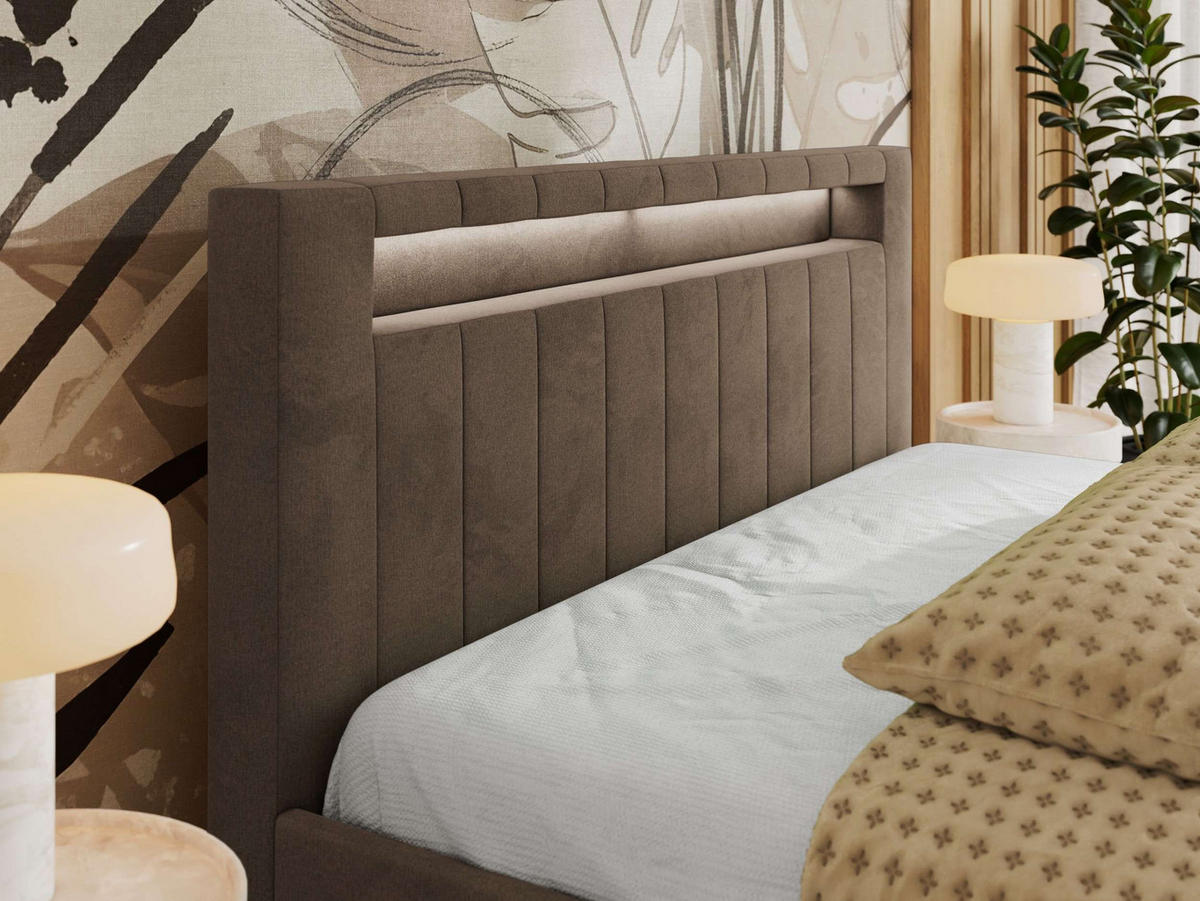 POLSTERBETT GOLD 5 CLASSIC 200/200 - Braun Velvet - ohne Matratze - Braun, Textil (200/200cm) - MKS